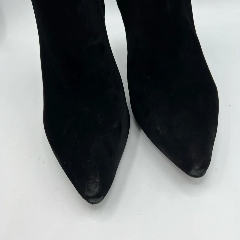 Vizzano Black Suede Velvet Ankle Bootie Size 8 Pointed Toe Stiletto Heel